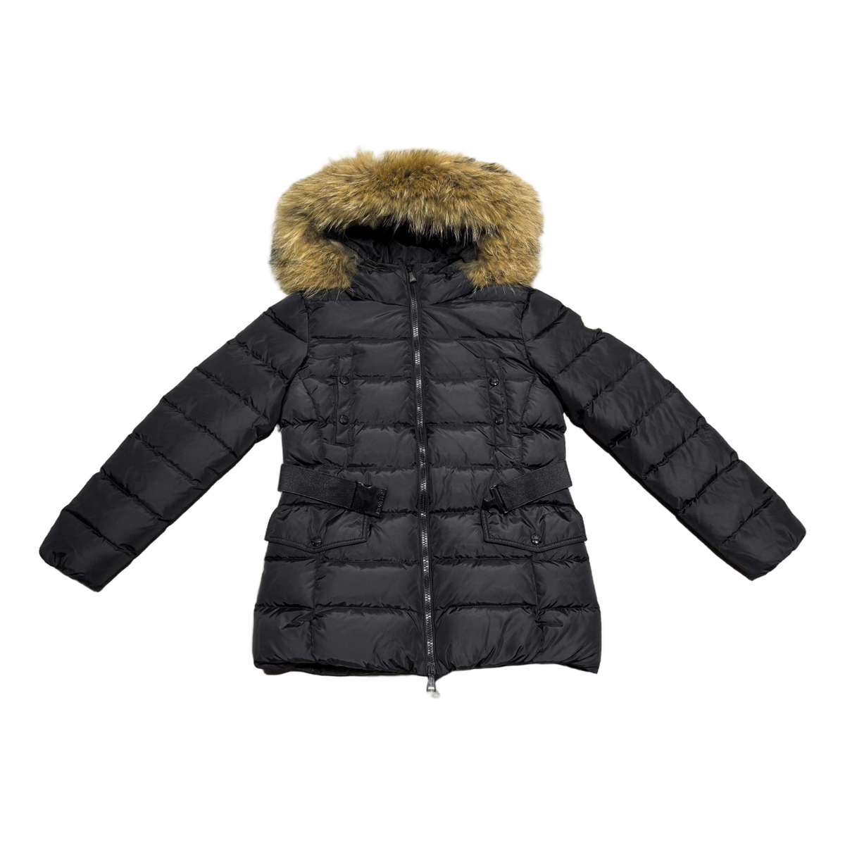 Moncler Four-Pocket Belted Fur-Trim Puffer Jacket – Black