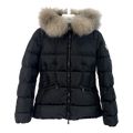 Moncler Cinched-Waist Fur-Trim Hooded Puffer Jacket - Black