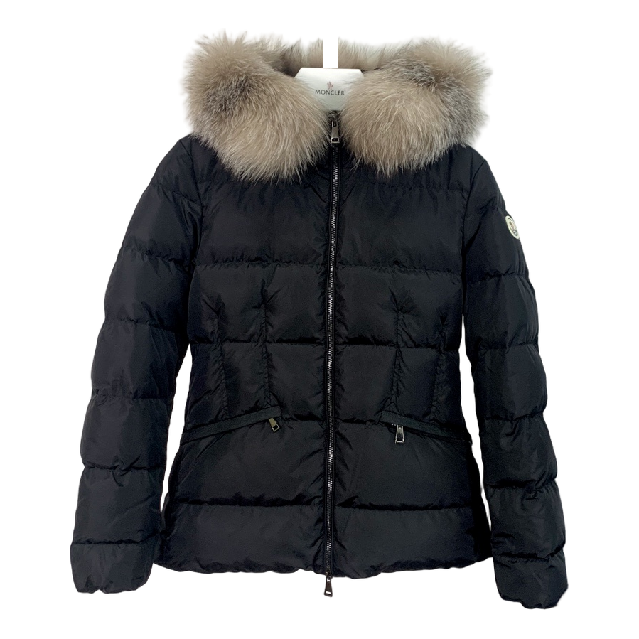 Moncler Cinched-Waist Fur-Trim Hooded Puffer Jacket - Black