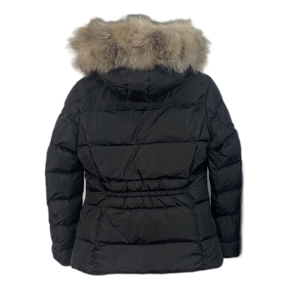 Moncler Cinched-Waist Fur-Trim Hooded Puffer Jacket - Black