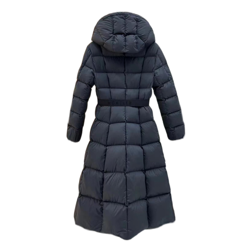 Moncler Drawstring-Hood Fitted Long Puffer Coat – Black