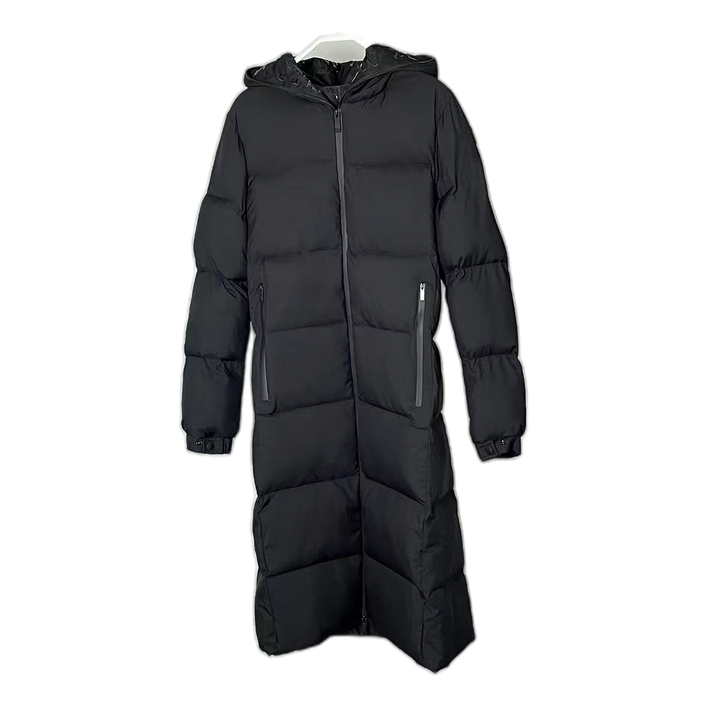 Moncler Matte Zip-Front Hooded Long Puffer Coat – Black