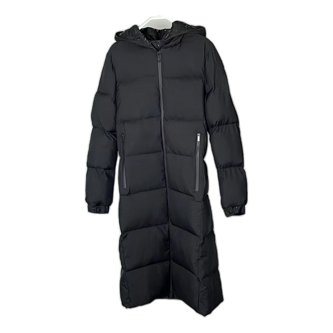 Moncler Matte Zip-Front Hooded Long Puffer Coat – Black