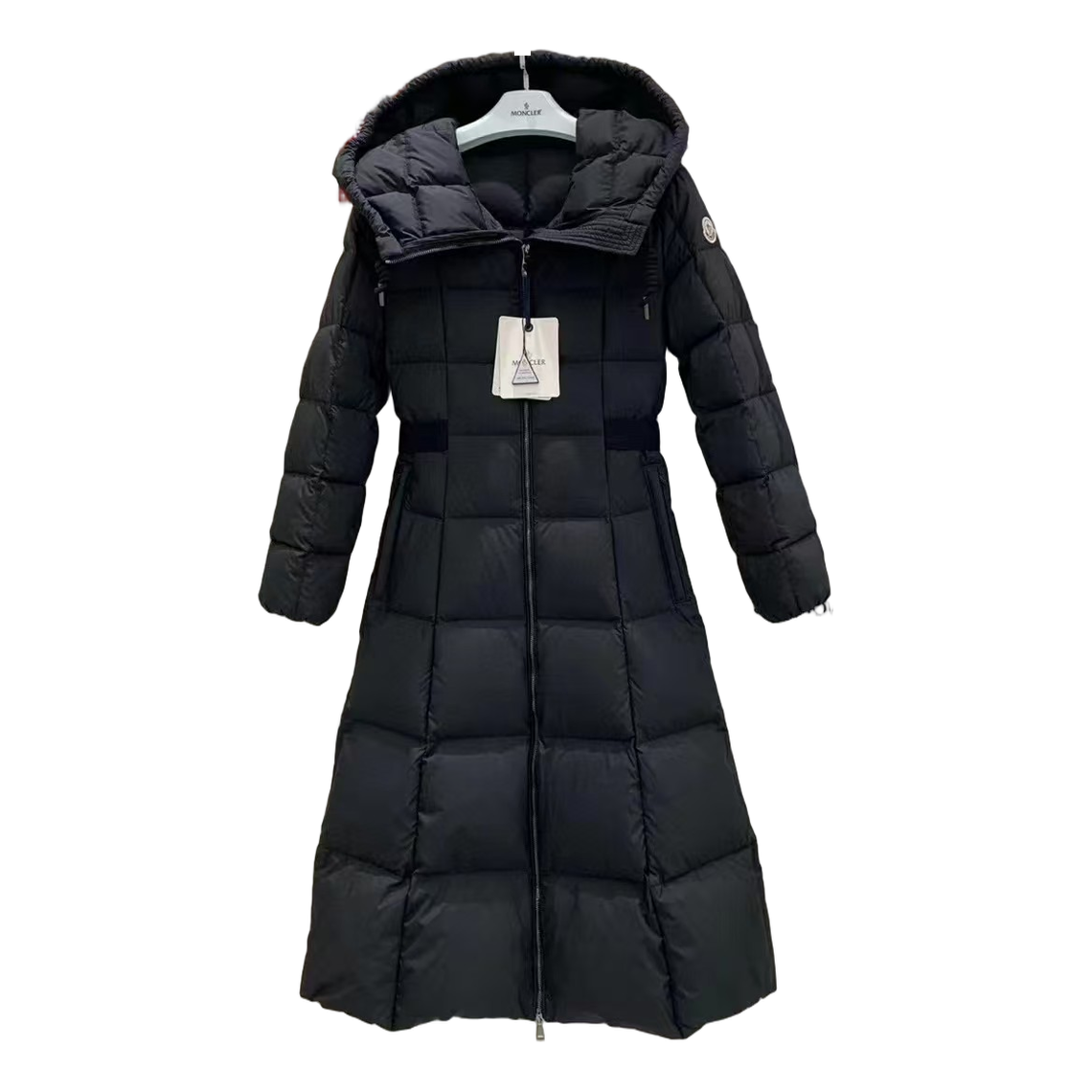 Moncler Fitted Long Hooded Puffer Coat – Black
