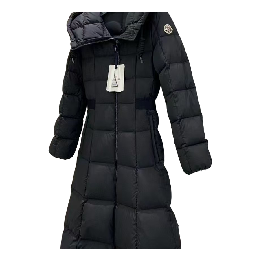 Moncler Fitted Long Hooded Puffer Coat – Black