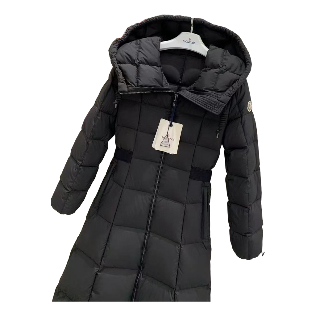 Moncler Fitted Long Hooded Puffer Coat – Black