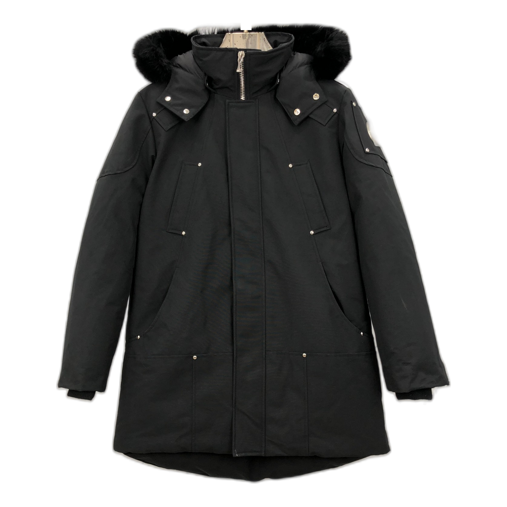 Moose Knuckles Curved-Hem Fur-Trim Hooded Parka – Black