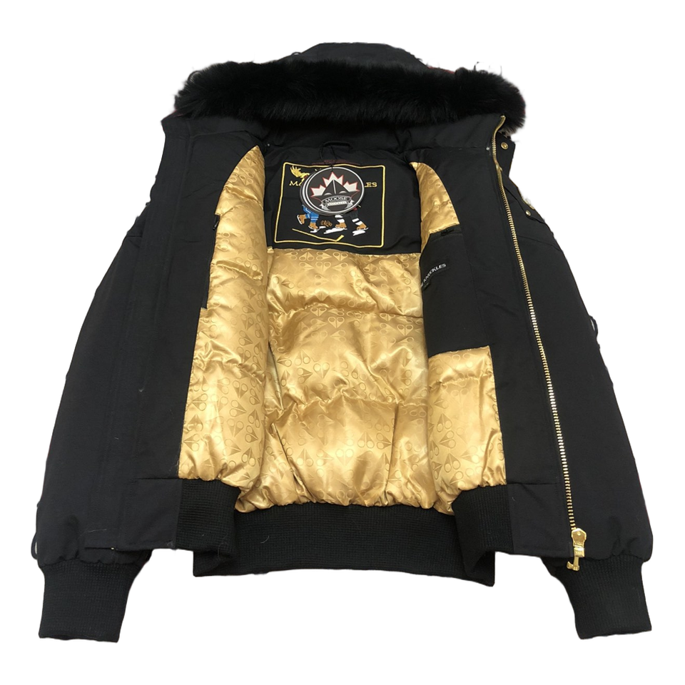 Moose Knuckles Gold Ballistic Fur-Trim Bomber Jacket – Black