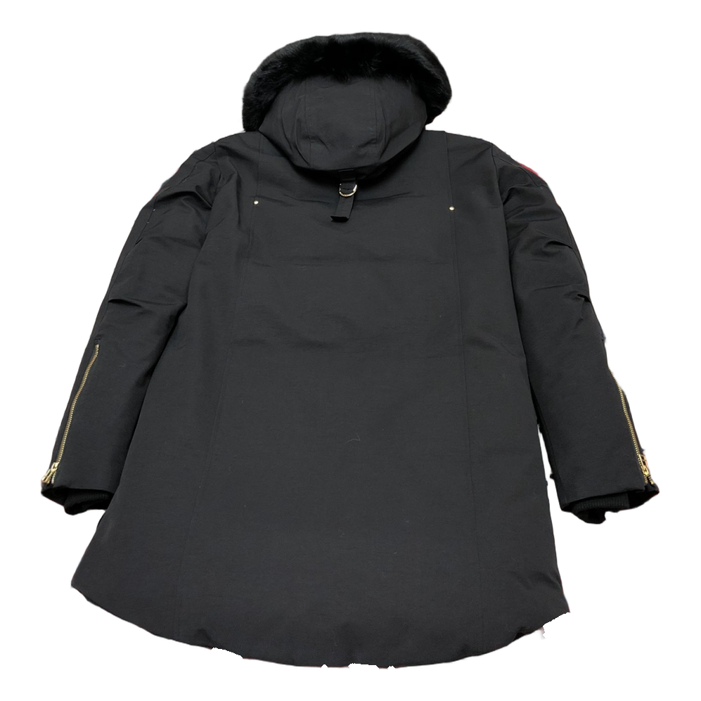 Moose Knuckles Gold-Lined Fur-Trim Long Parka – Black