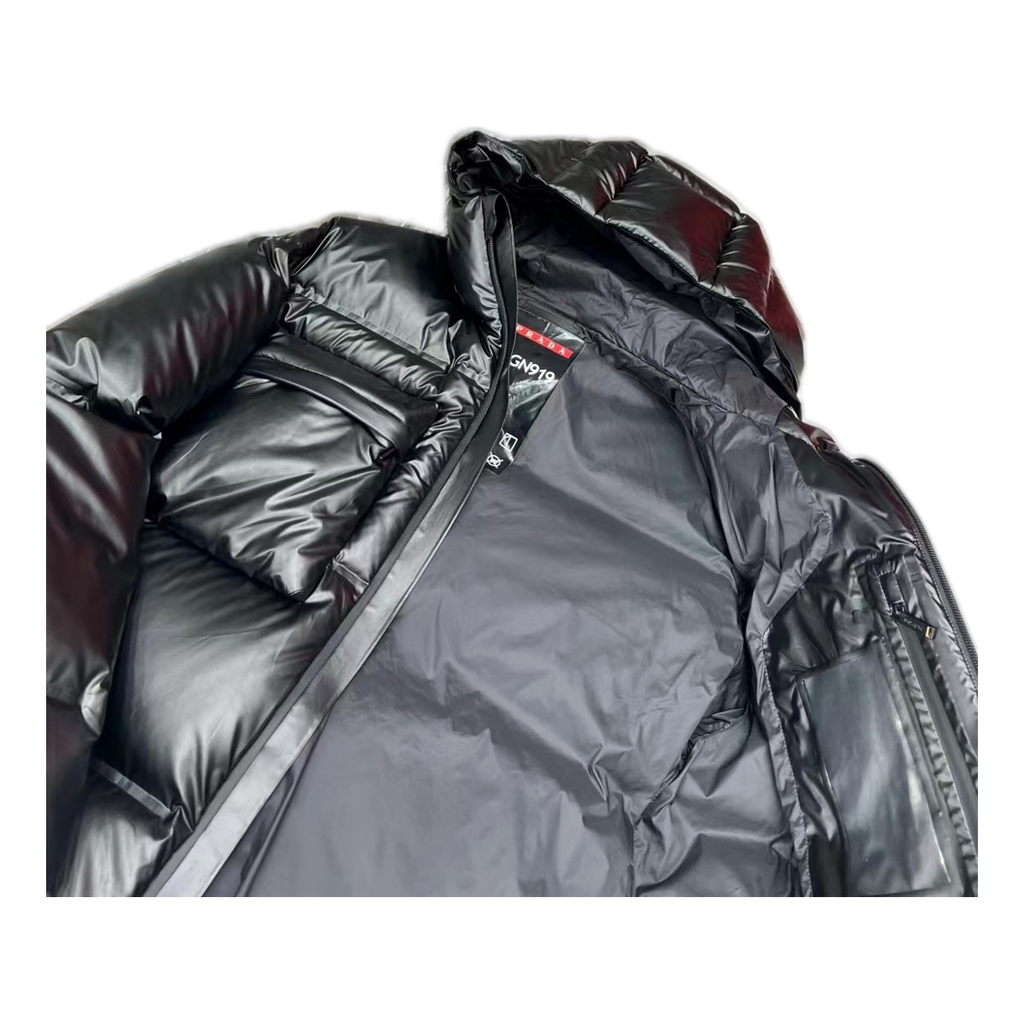 Prada Linea Rossa Hooded Puffer Jacket – Black