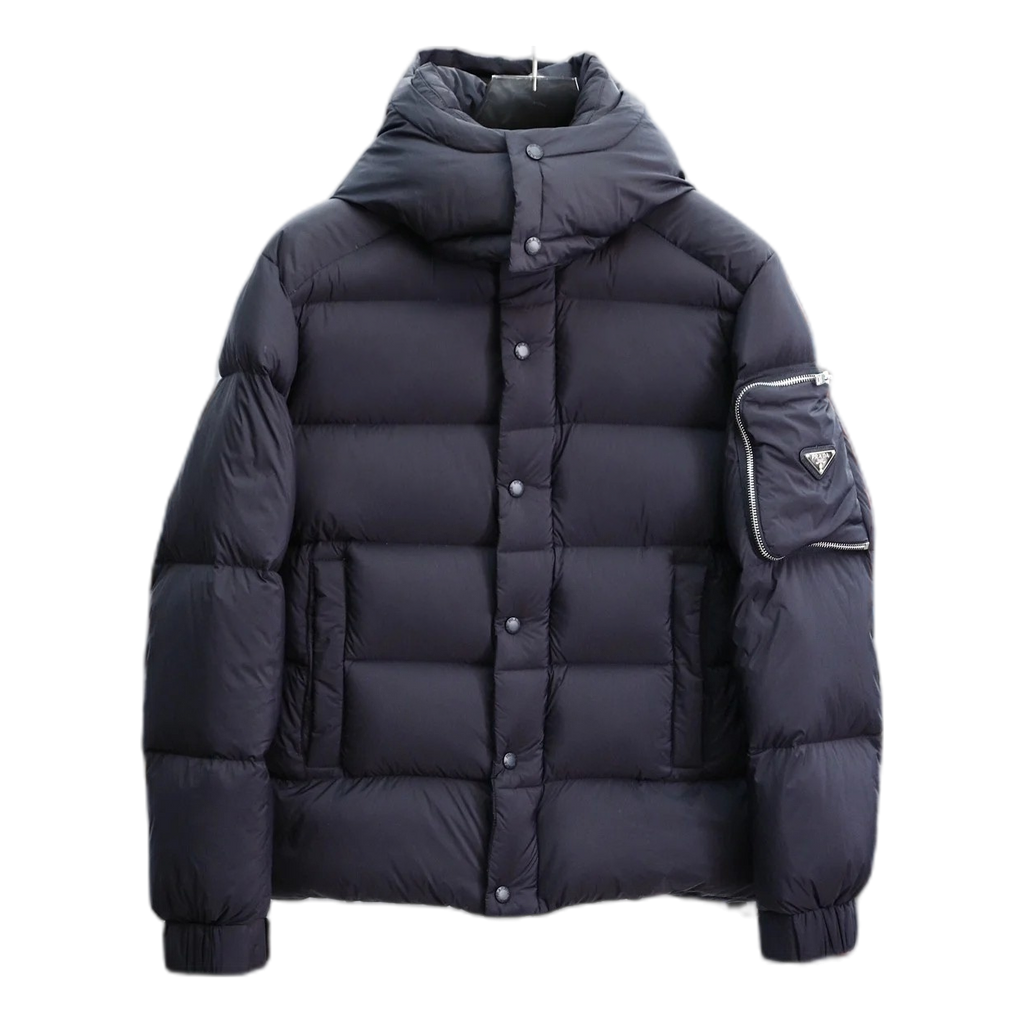 Prada Hooded Puffer Jacket with Sleeve Pouch